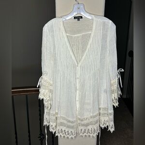 Cecico Lightweight Wrap with Lace Trim Size L Bohemian Neutral Beach Bridal